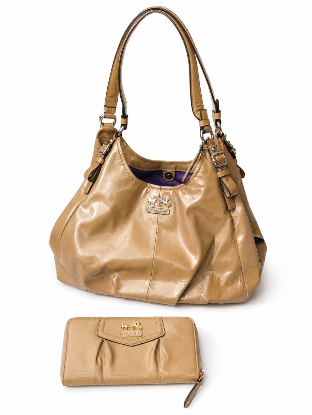 Coach Madison Maggie Patent Leather Shoulder Bag And Wallet Set